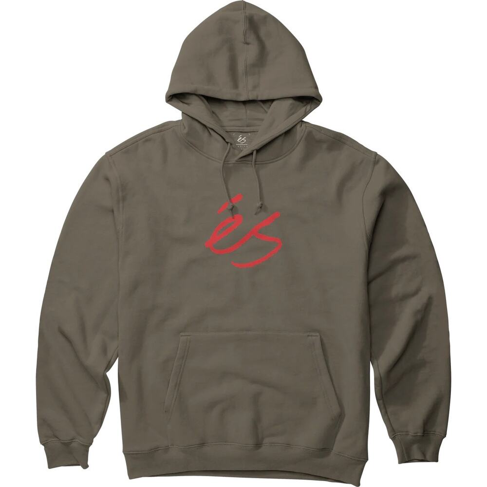 Es Skateboarding Men's Script Logo Pullover Fleece Hoodie Sweatshirt in Olive